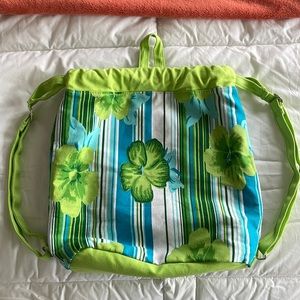Drawstring Lightweight Green Blue and White Summer Bag with Adjustable Staps